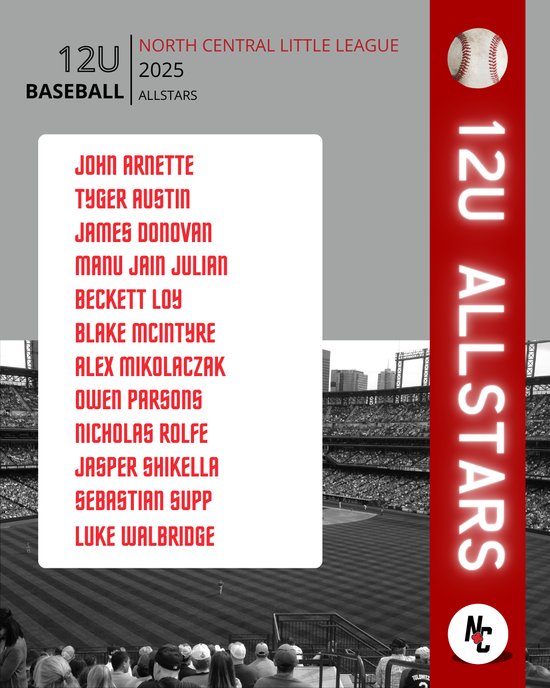 2025 12's Baseball All-Stars