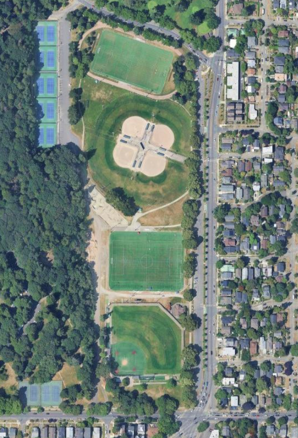 Aerial view of Cloverleaf fields at Lower Woodland