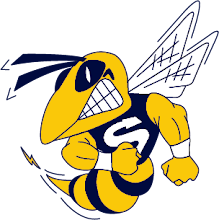 Northwest Sting Baseball club logo: cartoon wasp with bat
