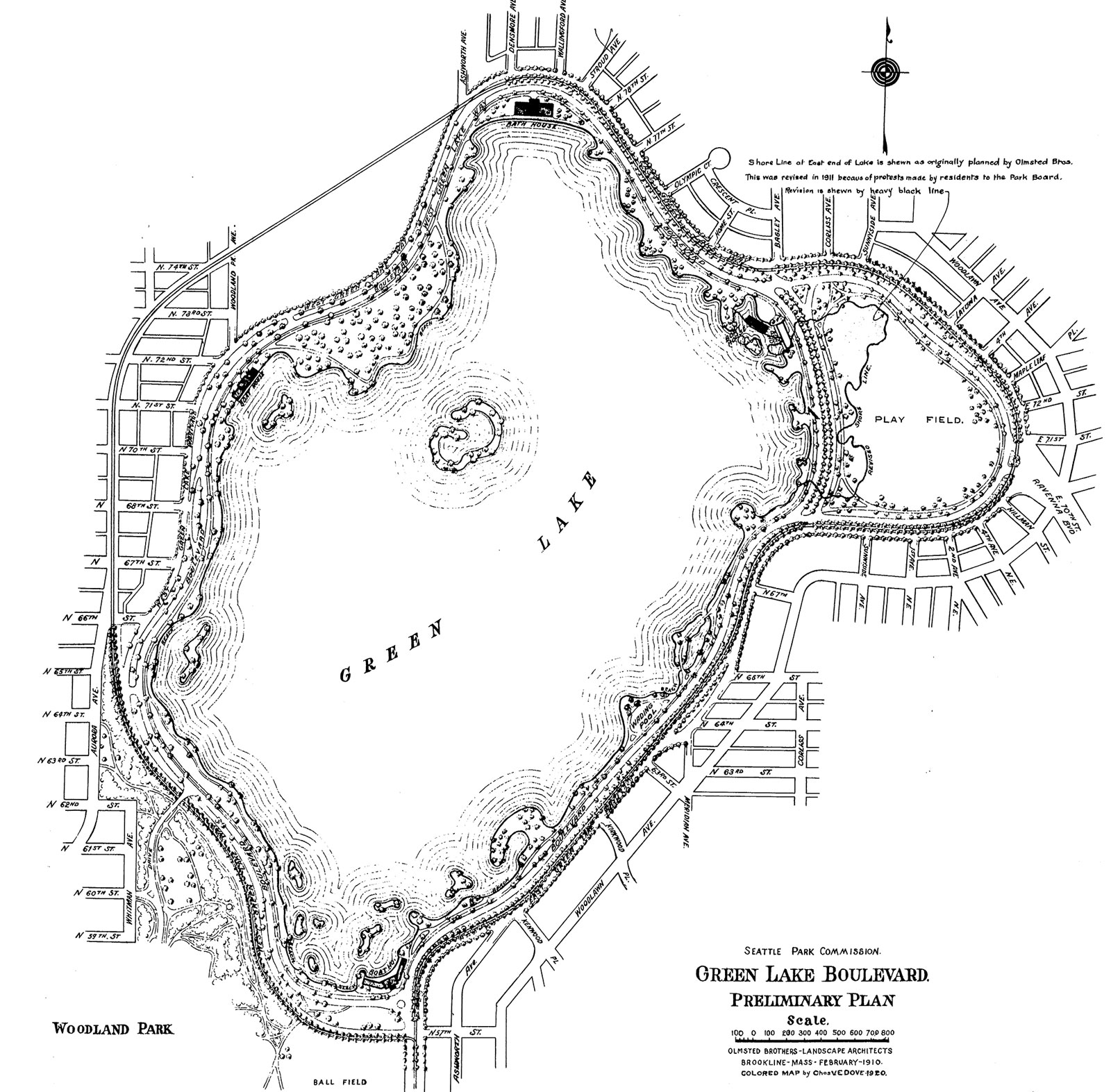 Historic view of Green Lake athletic fields